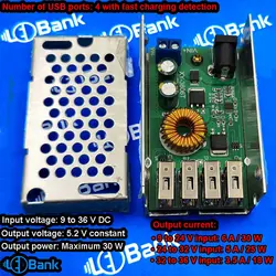 ماژول کاهنده رگولاتور ولتاژ کاری 9 الی 36 ولت dc چهار خروجی 5A 5V USB