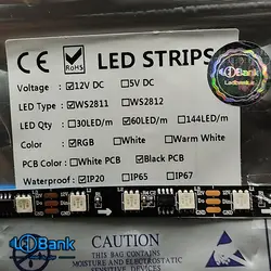 نوار پیکسل ال ای دی آی سی w2811 تراکم 60 در متر rgb چیپست 5050