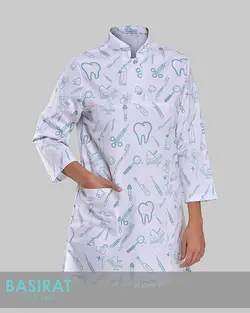 روپوش پزشکی یقه دار طرح دندان سفید زنانه (تک)