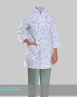 روپوش پزشکی یقه دار طرح دندان سفید زنانه (تک)