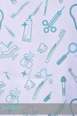 روپوش پزشکی یقه دار طرح دندان سفید زنانه (تک)