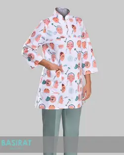 روپوش پزشکی یقه دارطرح زیبایی سفید زنانه (تک)