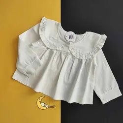شومیز لینن دخترانه یقه چین دار سفید