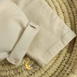 کت صورتی دخترانه و شلوار مام فیت کتان کرم