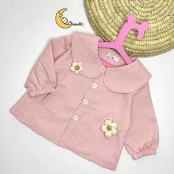 کت صورتی دخترانه و شلوار مام فیت کتان کرم