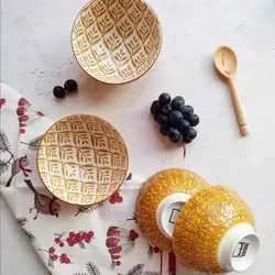 کاسه ماست خوری سرامیکی زرد گل برجسته(21104)