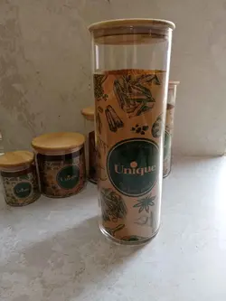 بانکه شیشه ای با درب چوبی بامبو (5081)