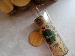 بانکه شیشه ای با درب چوبی بامبو (5081)