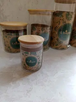 بانکه شیشه ای با درب چوبی بامبو (5081)