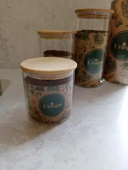 بانکه شیشه ای با درب چوبی بامبو (5081)