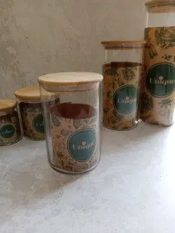 بانکه شیشه ای با درب چوبی بامبو (5081)