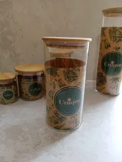 بانکه شیشه ای با درب چوبی بامبو (5081)