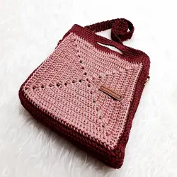 کیف مربع مکرومه دو رنگ