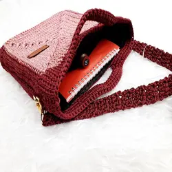 کیف مربع مکرومه دو رنگ