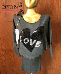 تونیک بافت بلند مجلسی جلو پولک دار