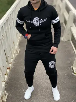 ست هودی و اسلش Versace مشکی سفید