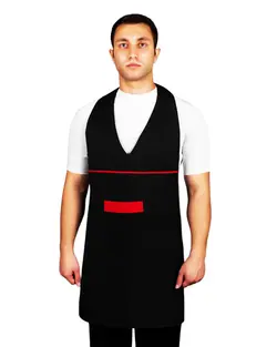 پیش بند جیب دار مشکی نوار قرمز پارچه ترگال رستورانی