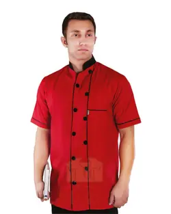 روپوش رستورانی مردانه آستین کوتاه دکمه ضربدری پارچه ترگال