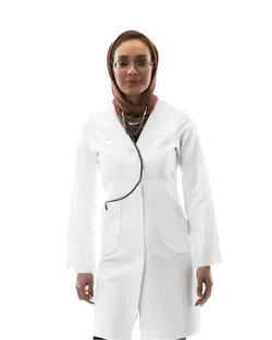 روپوش پزشکی زنانه مدل نیم یقه پارچه ترگال کجراه