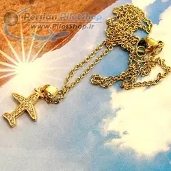 گردنبند استيل با آويز هواپيما نگين دار