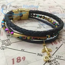 دستبند بافتی و فلزی بهمراه آویز هواپیما