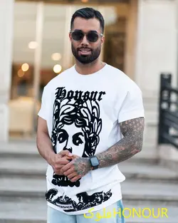 تیشرت سفید طرح دار کد ۲۰65 - پوشاک سجاد کمرون