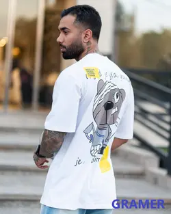 تیشرت سفید طرح دار کد ۲۰65 - پوشاک سجاد کمرون