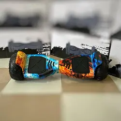 اسکوتر برقی آفرود قرمز آتشی مجهز به اتوبالانس بلوتوث و اسپیکر قابل استفاده در ماسه و برف