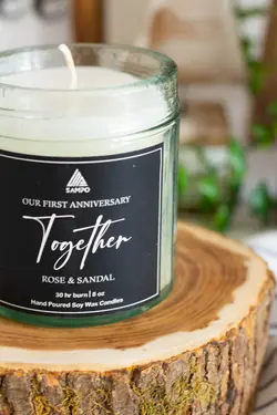 شمع شیشه ای معطر برچسب دار