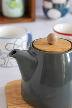 قوری سرامیکی درب بامبو