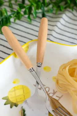 ست قاشق و چنگال دسته چوبی
