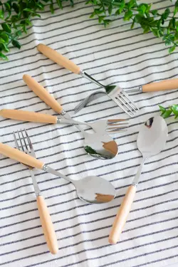 ست قاشق و چنگال دسته چوبی