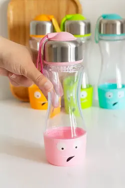 قمقمه طرح لبخند بنددار صورتی