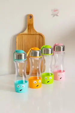 قمقمه طرح لبخند بنددار صورتی