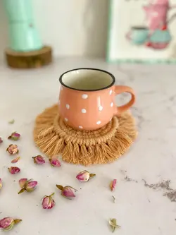 زیرلیوانی مکرومه گرد قهوه ای