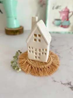 زیرلیوانی مکرومه گرد قهوه ای