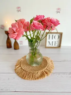 زیرگلدانی مکرومه گرد قهوه ای