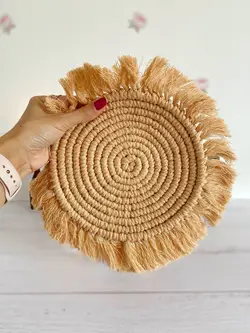 زیرگلدانی مکرومه گرد قهوه ای