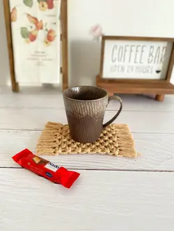 زیرلیوانی مکرومه مستطیل قهوه ای