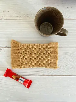 زیرلیوانی مکرومه مستطیل قهوه ای