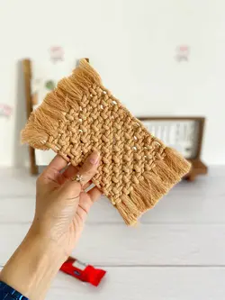 زیرلیوانی مکرومه مستطیل قهوه ای