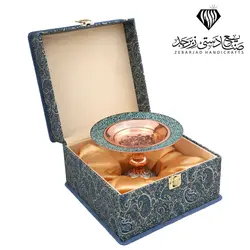 شیرینی خوری مس و فیروزه سایز ۲ در جعبه نفیس ترمه