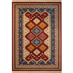 فرش ماشینی رادین طرح گبه بختیاری رنگ زمینه لاکی