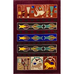 فرش ماشینی مهستان مدل گبه کد KILIM5 زمینه زرشکی