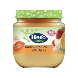 پوره با طعم میوه های مخلوط همراه جو پرک 125 گرمی هرو بیبی | Hero Baby
