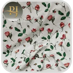 خرید پارچه کرپ حریر طرح گلدار سفید سبز