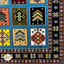 فرش گبه طرح مربعی رنگ آبی