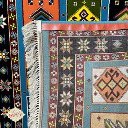 فرش گبه طرح مربعی رنگ آبی