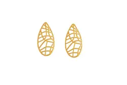 گوشواره میخی طلایی مات مدل برگی - فروشگاه اینترنتی بلیندا