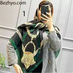 خرید و قیمت روسری ژاکارد طرحدار قواره بزرگ در 7 رنگ از بژیو